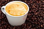 coffee cup with pattern on foam, closeup