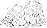 Black and White Cartoon Illustration of Fruits Group Food Design for Coloring Book