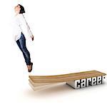 Beautiful girl, jumping in a wooden board