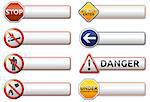 Isolated vector Danger, prohibition sign (symbol) banner collection with reflection on white background for your text