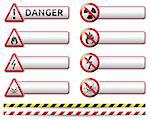 Isolated vector Danger sign banner collection with reflection and shadow on white background for your text