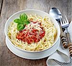 Spaghetti bolognese with minced meat and tomato sauce