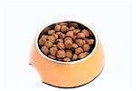 dry food for dogs over white background