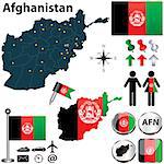 Vector of Afghanistan set with detailed country shape with region borders, flags and icons