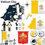 Vector of Vatican City set with detailed country shape with region borders, flags and icons