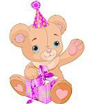 Cute Teddy Bear holding pink gift box