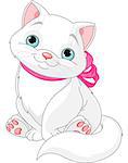 Illustration of cute fat cat with pink bow