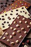 various chocolate with hazelnuts and coffee beans