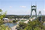 St Johns Bridge with Traffic Over Willamette River in Portland Oregon