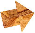 abstract picture of an arrow built from seven tangram wooden pieces, a traditional Chinese puzzle game