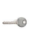 Silver key against white background