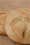 Close up of kaiser roll with sesame seeds