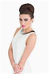 Woman dressd up in mod style on white background