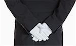 Rear side of a waiter wearing gloves