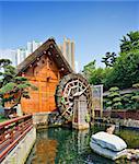 Waterwheel at Nanlian Garden in Diamond Hill District of Hong Kong, China.