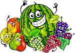 Cartoon Illustration of Funny Fruits Food Characters Group
