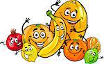 Cartoon Illustration of Funny Citrus and Tropical Fruits Food Characters Group