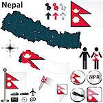 Vector of Nepal set with detailed country shape with region borders, flags and icons