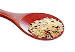 rice blend in wooden spoon isolated on white background