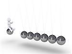 3d person sitting on a sphere of Newton's cradle is about to hit the others