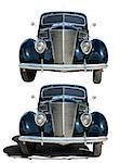 Old vintage retro car. Dark blue color car. White isolated