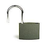 Grey padlock isolated studio shot. Locked and unlocked