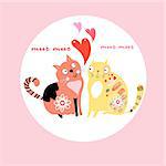 bright funny card with funny cats in love