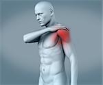 Shoulder pain highlighted on figure of man