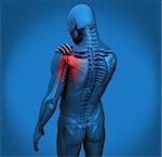 Digital figure with shoulder pain in blue