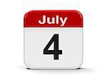 Calendar web button - Fourth of July, three-dimensional rendering