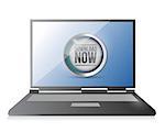 laptop with a download button illustration design over white