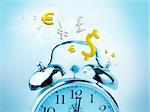 Time is money in blue with yellow currency concept
