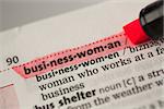 Businesswoman definition highlighted in red in the dictionary