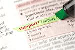 Support definition highlighted in green in the dictionary