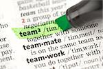 Team definition highlighted in green in the dictionary