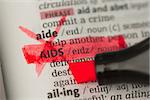 AIDS definition marked and highlighted in red in the dictionary