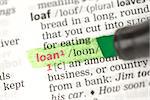 Loan definition highlighted in green in the dictionary