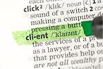 Client definition highlighted in green in the dictionary