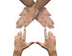 Pair of hands crossed representing a house on white background