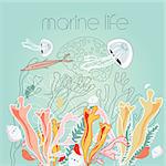 graphic marine life on a green background