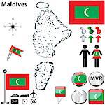 Vector of Maldives set with detailed country shape with region borders, flags and icons