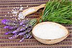 Lavender spa set  - fresh flowers and aromatic salt on a table