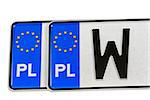 European license plates from Poland shown closeup