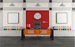 Colorful office with modern desk in a loft -rendering