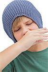 Sick young boy on white background