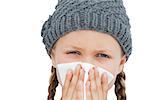 Sick little girl on white background