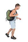 Man walking with sport bag on white background