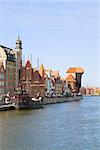 Old town over water of  river Motlawa, Gdansk ,  Poland