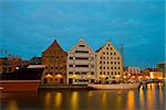 Central Maritime Museum in Gdansk at Motlawa river at night, Poland