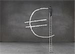 Businessman drawing euro symbol in an empty dark room